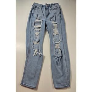 Hollister y2k destroyed mom jeans high rise EUC 1S SHORT light wash tapered ^*